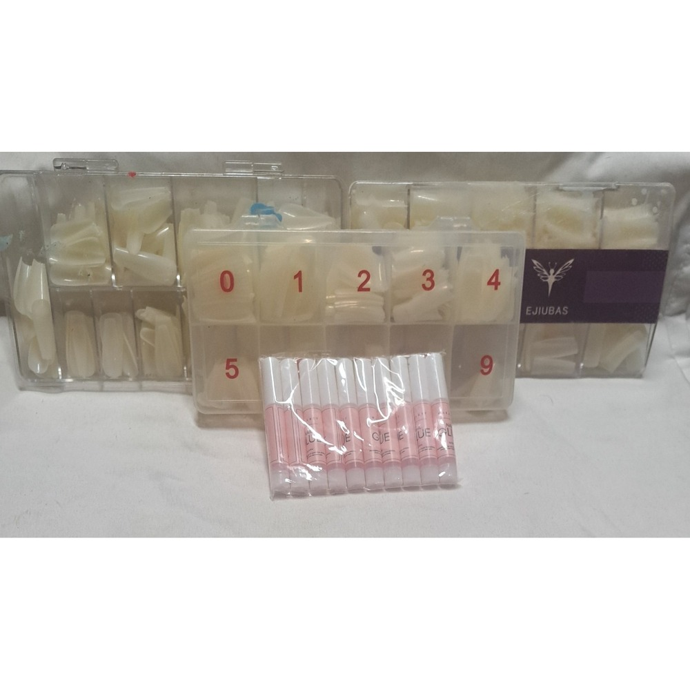 Acrylic Nail Tips Kit w/ Cases + Makartt Glue Mixed Styles Full & Partial Tips